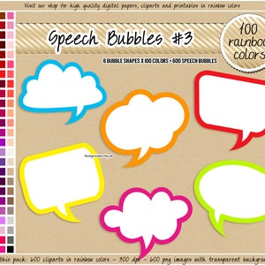 SALE 600 speech bubble clipart quote digital stickers comic book frame rainbow classroom printable scrapbook bright pastel photo booth props
