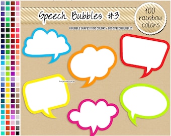 SALE 600 speech bubble clipart quote digital stickers comic book frame rainbow classroom printable scrapbook bright pastel photo booth props