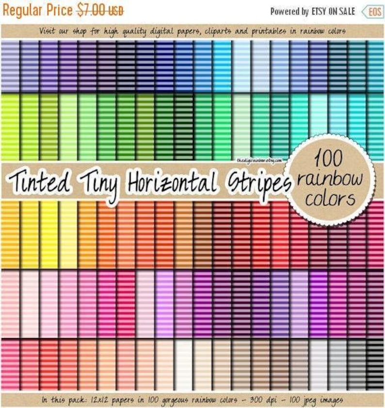 100 SEAMLESS Striped Digital Paper Tinted Horizontal Stripe Pattern ...