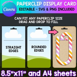 Jumbo Paperclip Display Card Template, Canva Editable Hanging Display card blanks, Custom display holder PNG, SVG bookmark card, drag & drop