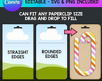 Jumbo Paperclip Display Card Template, Canva Editable Hanging Display card blanks, Custom display holder PNG, SVG bookmark card, drag & drop