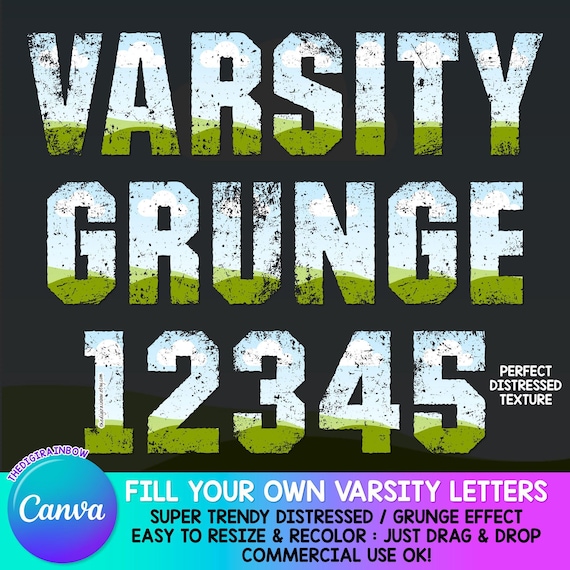 Distressed Varsity Alphabet, Editable College Letters, Football CANVA Template, Custom Sports Numbers Drag and Drop Font, grunge sublimation