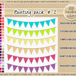 SALE 600 triangle bunting clipart flag clipart rainbow banner clipart banner printable stitched bunting striped pennant bunting planner clip