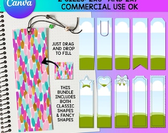 CANVA Bookmark Template, Drag and Drop Editable CANVA Frame Bundle, Printable Bookmark Make your own Junk journal design Book Lover gift DIY