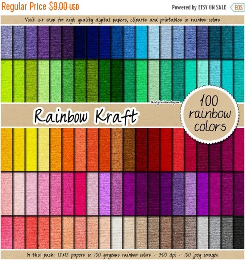 SALE 100 Rainbow Kraft Digital Paper Colored Kraft Digital Etsy