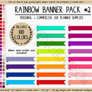 SALE 100 Regenbogen Banner Cliparts Banner Aufkleber Printable Banner Buntes Banner helles Banner Planner Sticker Erin Condren Banner Web-Banner