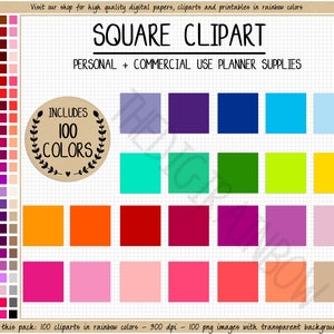 VERKOOP 100 RAINBOW SQUARE clipart lege vierkante stickers heldere vierkante planner stickers kleurrijke Erin Condren afdrukbare effen vierkante clipart