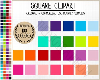 SALE 100 RAINBOW SQUARE clipart blank square stickers bright square planner stickers colorful Erin Condren printable solid square clipart