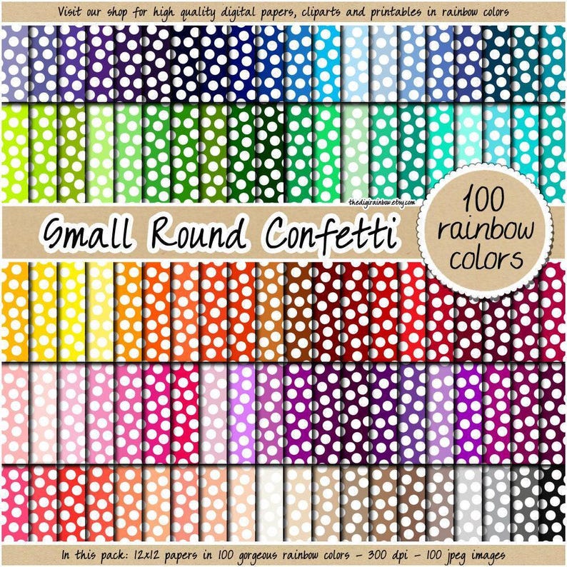 100 SEAMLESS Confetti Digital Paper Rainbow Polka Dot Background Party ...