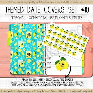 SALE Lemon Date Covers Summer date covers printable digital planner stickers lemonade clipart 1-31 number date dots daily cute fruit sticker