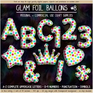 POLKA DOT Foil Balloon alphabet clipart girl birthday balloon font rainbow balloon clipart PNG sublimation lettering alphabet commercial use