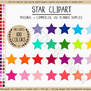VERKOOP 100 STAR clipart regenboog ster stickers ster pictogram ster planner stickers kleurrijke sterren Erin Condren afdrukbare ster Happy Planner sticker