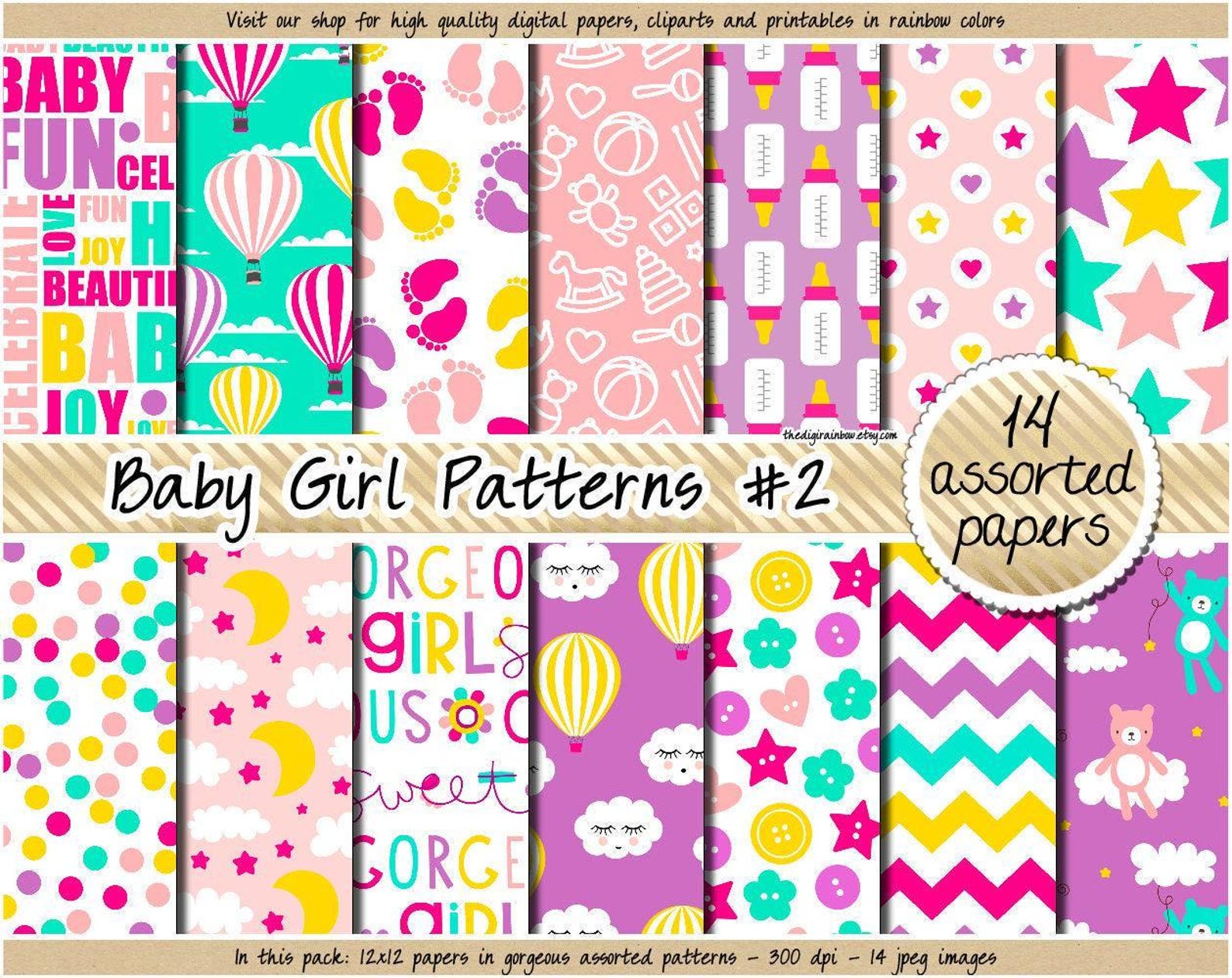 SALE Baby Girl Digital Paper Pink and Blue Digital Paper Baby Shower ...