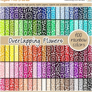 100 floral digital paper flower digital paper doodle rainbow digital paper scrapbooking kit clipart 12x12 pastel neutral bright dark image 1