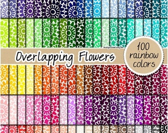 100 floral digital paper flower digital paper doodle rainbow digital paper scrapbooking kit clipart 12x12 pastel neutral bright dark