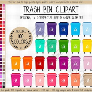 SALE 100 TRASH BIN clipart garbage clipart house chores clipart house stickers cleaning planner stickers rainbow Erin Condren Happy Planner