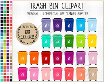 SALE 100 TRASH BIN clipart garbage clipart house chores clipart house stickers cleaning planner stickers rainbow Erin Condren Happy Planner