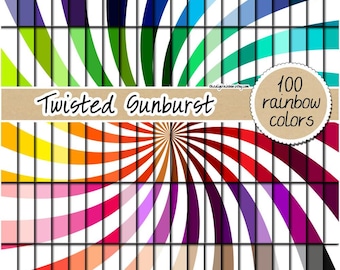 100 funky sunburst digital paper twisted sunburst digital paper spiral background twisted starburst pattern rainbow sunray clipart