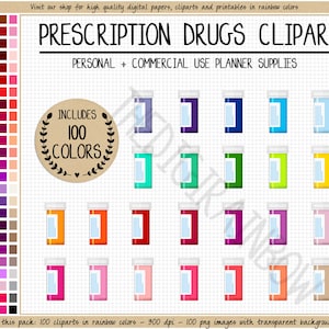 VERKOOP 100 FLES op recept clipart pil stickers vitamine clipart geneeskunde clipart gezondheid tracker stickers regenboog Erin Condren afdrukbare