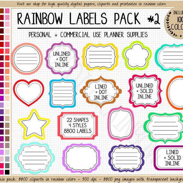 SALE 8800 Printable lined label clipart rainbow label digital tag heart label star label mason jar label unlined label school office pantry