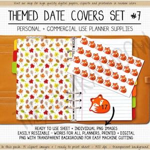 VENTE Fox Date couvre la date d'automne couvre les autocollants numériques imprimables Woodland clipart 1-31 nombre date points lumineux calendrier nature autocollants