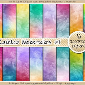 SALE watercolor digital paper rainbow gradient digital paper paint stroke texture bright watercolor print pastel watercolor background 12x12
