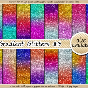 SALE Gradient glitter digital paper rainbow glitter digital paper ombre glitter metallic glitter background pink blue purple gold silver red image 3