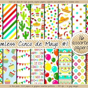 SALE Cinco de Mayo digital papers Cinco de Mayo clipart Fiesta digital paper Cinco de mayo stickers pinata cactus sombrero pepper tequila