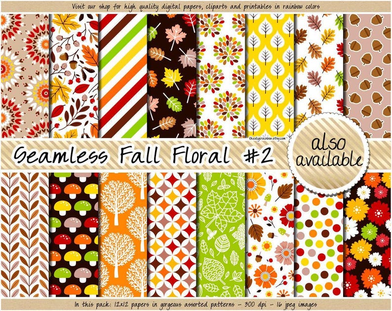 SALE Fall digital paper Pumpkin spice digital paper Thanksgiving digital paper fall scrapbooking red green yellow brown orange fall clipart image 6