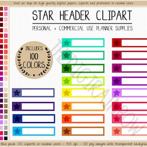 SALE 100 STERN HEADER Planer Aufkleber Regenbogen Sterne Clipart Aufkleber Sterne Aufkleber hell Aufkleber Erin Condren Printable Eclp