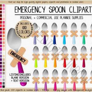 SALE 200 Emergency Spoon sticker Barely Hanging on Running on borrowed Spoons clipart Spoon Theory Rainbow Spoonie Chronic Invisible Illness