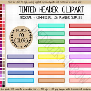 VENTA 100 pegatinas de encabezado coloreadas, encabezado de arcoíris, pegatinas imprimibles para planificador de encabezado, encabezados en blanco, uso comercial, planificador, clipart, Erin Condren