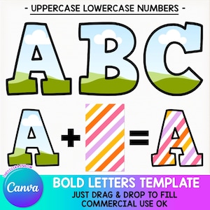 Lettere Canva Frame, modello di font doodle con alfabeto modificabile e trascinabile, design a sublimazione per alfabeto in grassetto per bambini, numeri maiuscoli e minuscoli