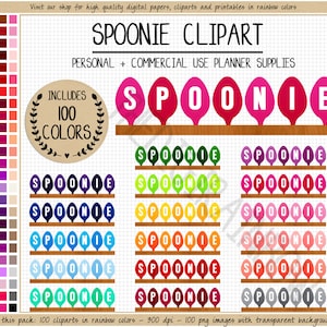 Sticker imprimable vente 100 cuillères arc-en-ciel cuillère théorie clipart numérique maladie mentale invisible club Goodnotes Erin Condren numérique