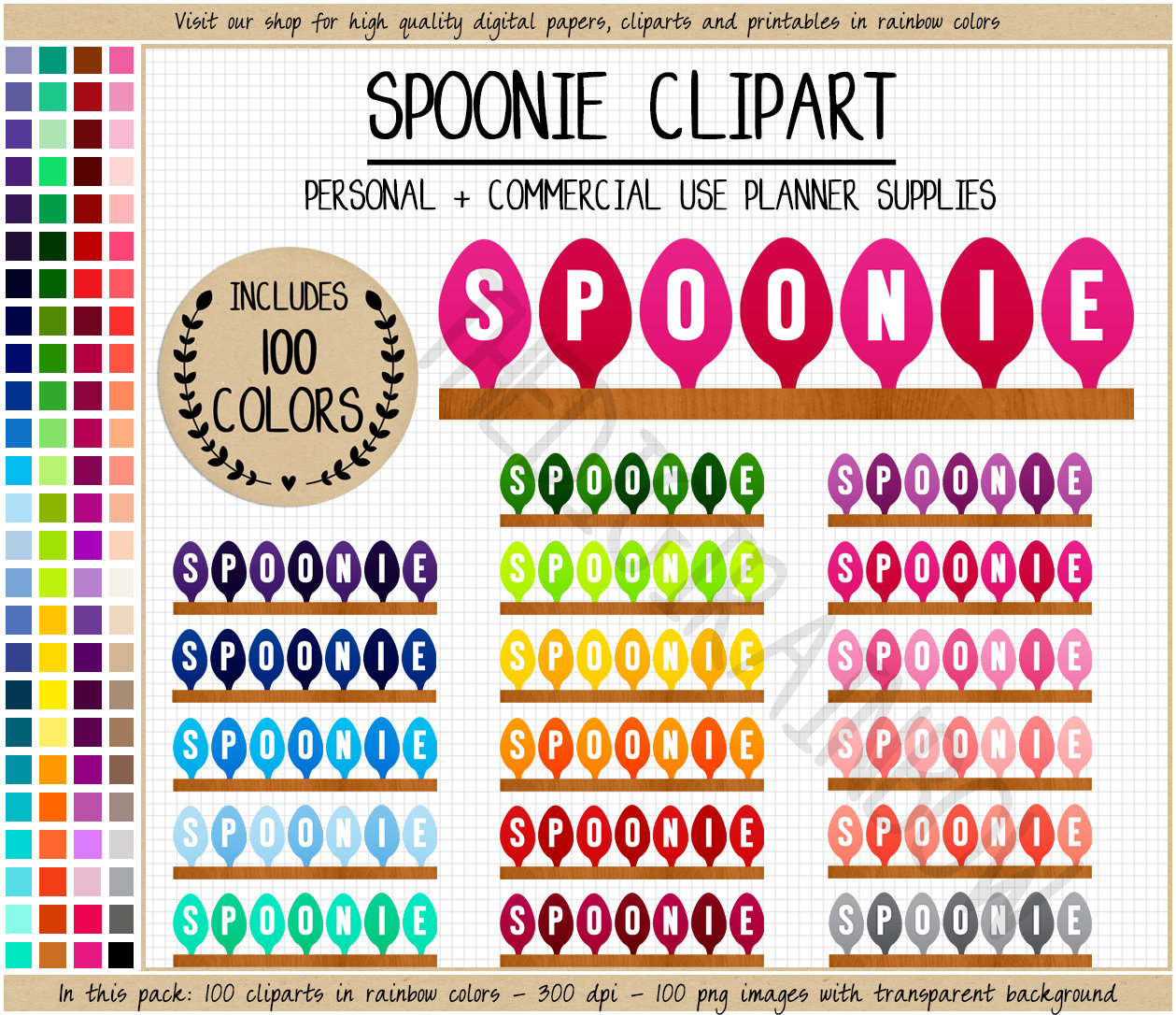 SALE 100 Spoonie printable sticker Rainbow Spoon Theory digital clipart Invisible Illness Mental Health Club Goodnotes digital Erin Condren
