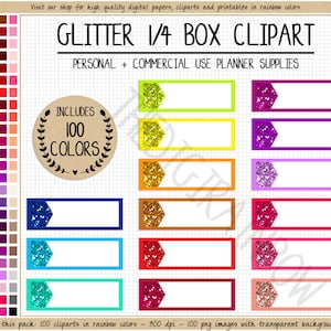 VERKOOP 100 GLITTER kwart vak clipart glitter planner sticker regenboog glitter sticker afdrukbare Erin Condren glitter stickers planner clipart