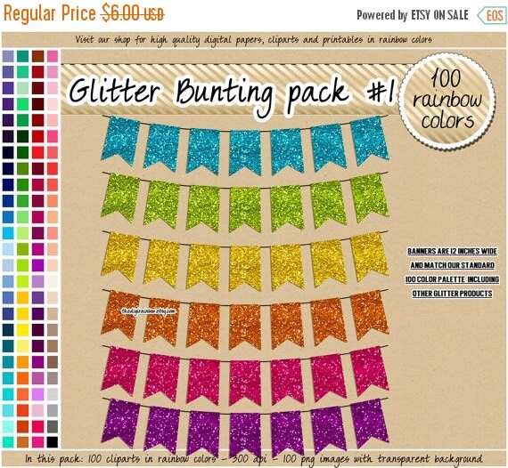 Sale 100 Glitter Bunting Clipart Flag Clipart Banner Clipart Etsy