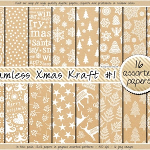 Papel digital navideño SIN COSTURAS, textura Kraft realista, papel de regalo imprimible, patrón desgastado, fondo de vacaciones de invierno, etiquetas y etiquetas de regalo