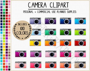 100 CAMERA clipart photography studio stickers instant camera planner stickers rainbow camera icon Erin Condren printable planner stickers