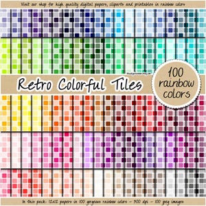 100 seamless pool tile digital paper retro mosaic background square rainbow geometic pattern cute printable dollhouse floor scrapbook pastel