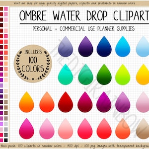 VENTE 100 gouttes ombrées clipart planificateur de gouttes d'eau autocollants goutte d'eau clipart hydrater autocollant planificateur fonctionnel lumineux imprimable Erin Condren