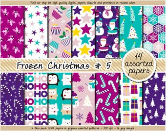 SALE Pink christmas digital paper Frozen printable White christmas planner stickers purple christmas scrapbook Snowflake snowman clipart