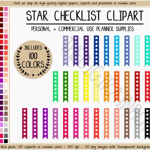 SALE 100 Sterne Checkliste Clipart druckbare Aufkleber Regenbogen Aufkleber Erin Condren Mambi Happy Planner KOMMERZIELLE NUTZUNG Planner Clipart