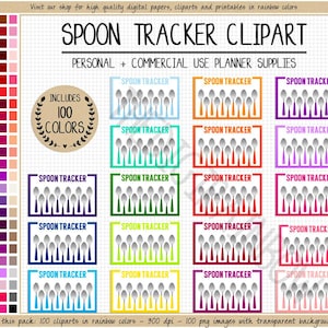 SALE 100 Daily Spoon tracker sticker Spoon Theory clipart Energy Level tracker Spoonie Invisible Disability digital sticker mental health
