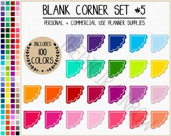 SALE 100 outlined scallop corner digital sticker blank corner clipart functional sticker printable Erin Condren rainbow Goodnotes Hobonichi