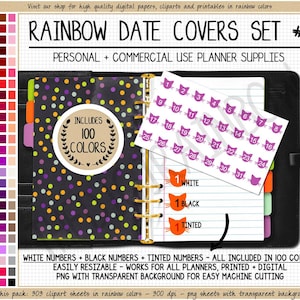 PAQUETE 300 pegatinas para agenda con forma de gato, clipart de Halloween, imprimible, con forma de gatito, números de puntos digitales, Goodnotes Erin Condren Hobonichi