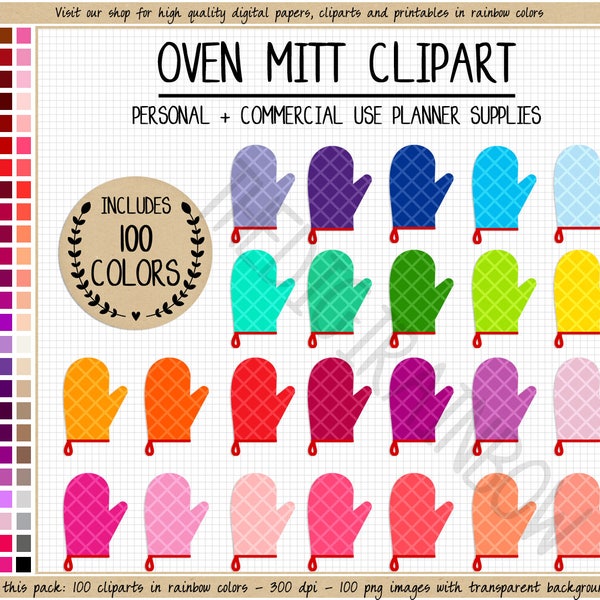 SALE 100 OVEN MITT clipart Rainbow oven mitt stickers bright kitchen clipart kitchen utensils cooking clipart pastry clipart food graphics