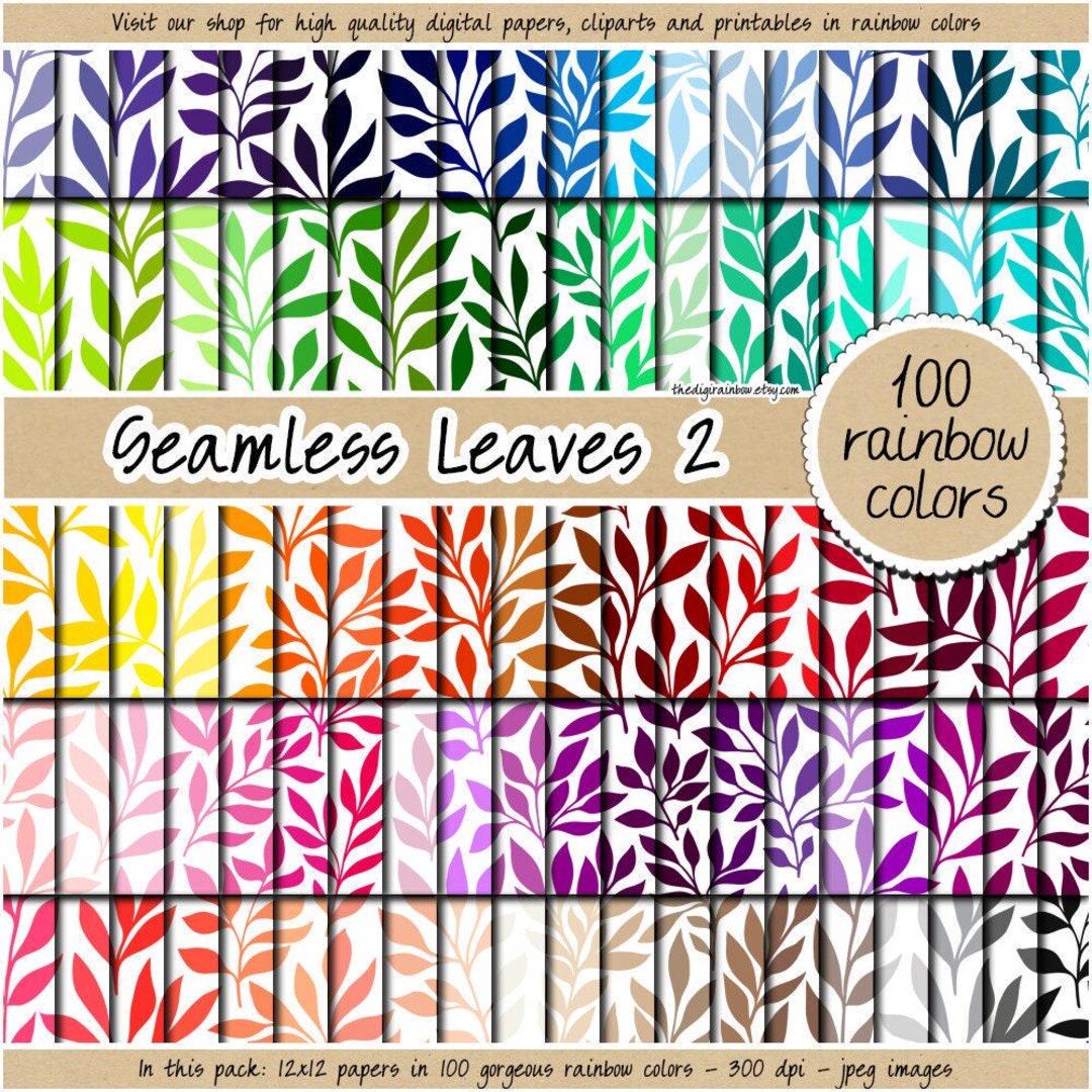 100 Leaf Digital Paper Seamless Boho Rainbow Pattern Floral Wallpaper ...