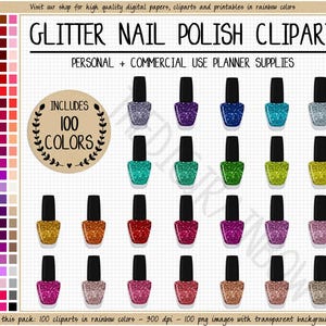 PROMOÇÃO 100 Adesivos de esmalte com glitter para planner, adesivos de maquiagem, adesivos de cosméticos arco-íris, clipart de maquiagem, clipart de beleza imagem 1