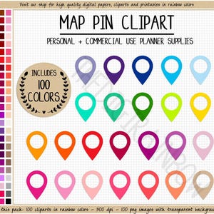 SALE 100 KARTE PIN Clipart Lage Pin Aufkleber Reise Sticker Regenbogen Urlaubs Sticker zum ausdrucken